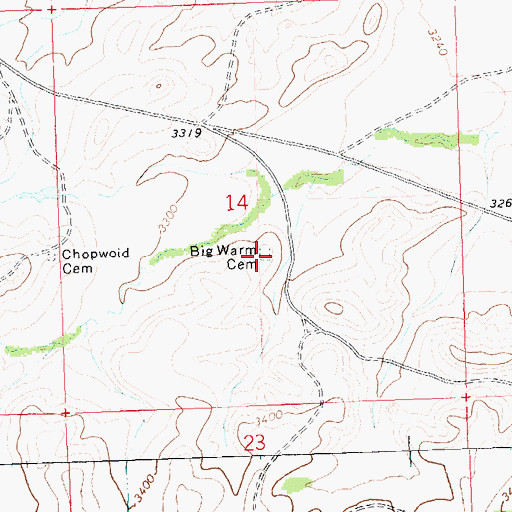 Topographic Map of Big Warm Cemetery, MT