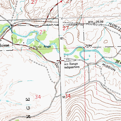 Topographic Map of Bison Range Headquarters, MT