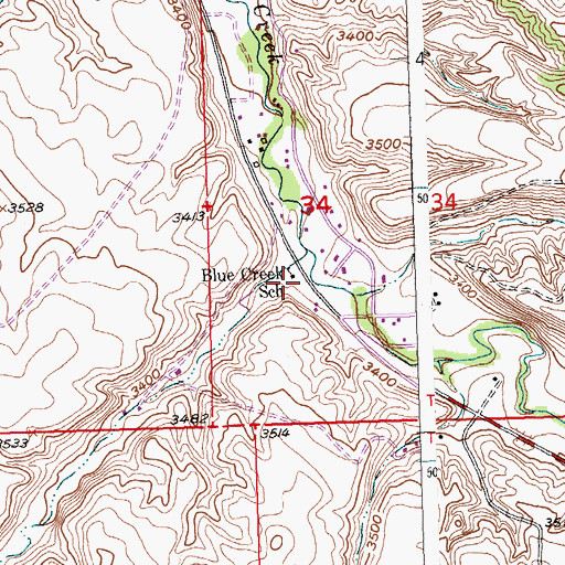 Topographic Map of Blue Creek School, MT