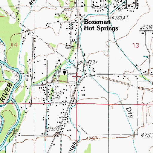Topographic Map of Bozeman Hot Springs, MT