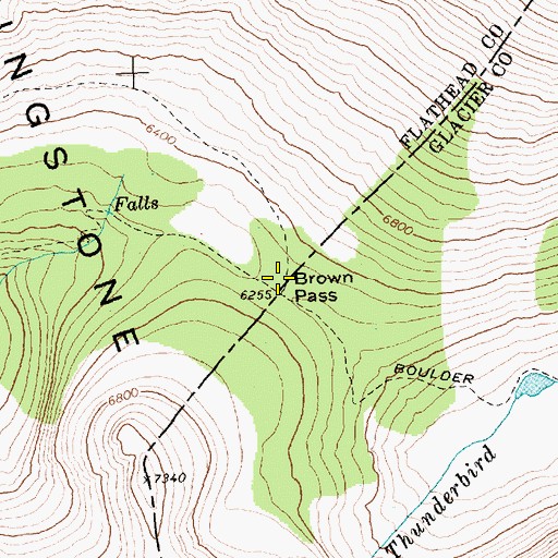 Topographic Map of Brown Pass, MT