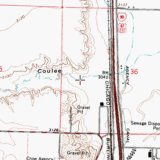 Topographic Map of Brush Coulee, MT