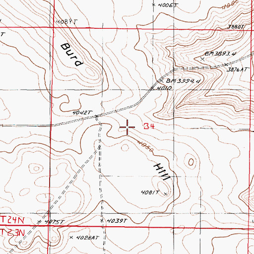 Topographic Map of Burd Hill, MT