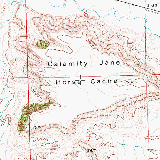 Topographic Map of Calamity Jane Horse Cache, MT