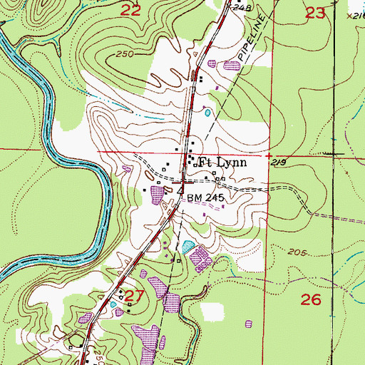 Topographic Map of Fort Lynn, AR