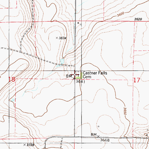 Topographic Map of Castner Falls Cemetery, MT