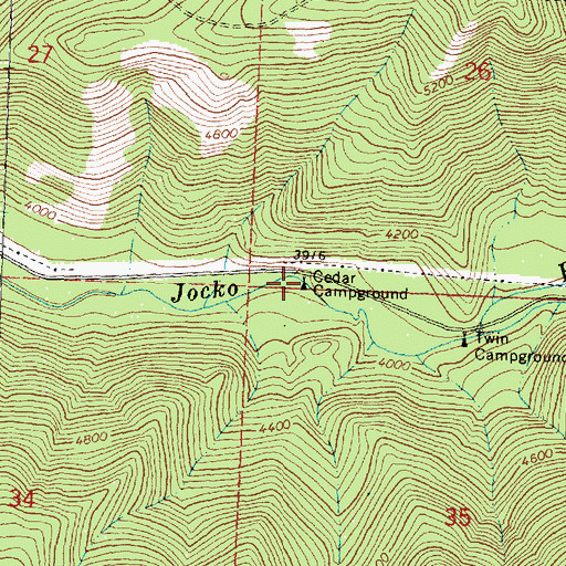 Topographic Map of Cedar Campground, MT
