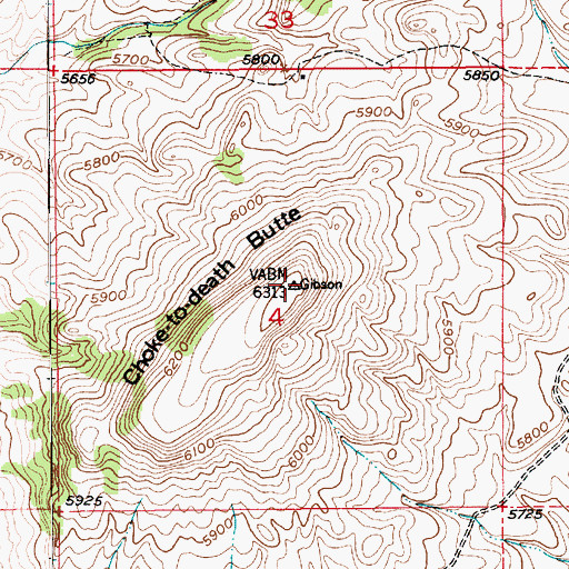 Topographic Map of Choke-To-Death Butte, MT