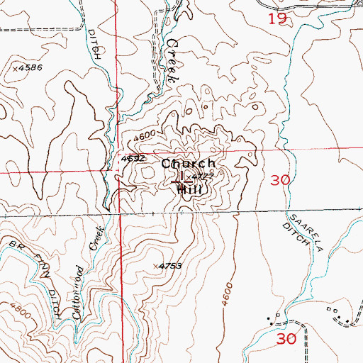 Topographic Map of Church Hill, MT
