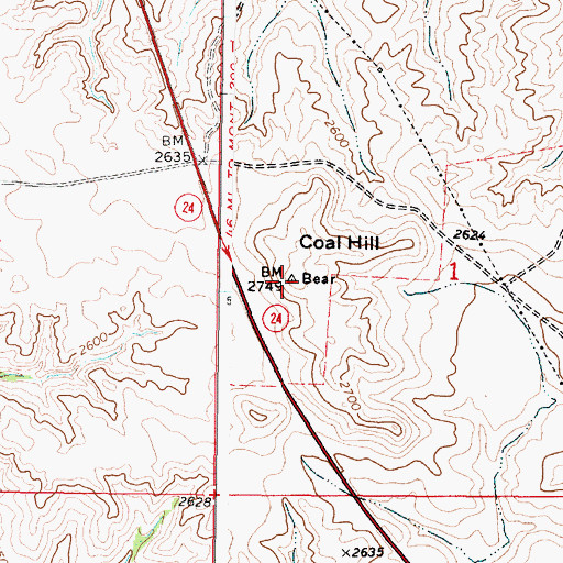 Topographic Map of Coal Hill, MT