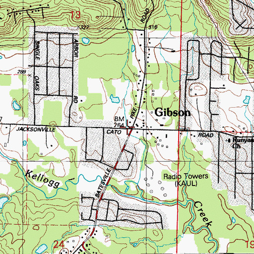 Topographic Map of Gibson, AR