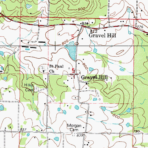 Topographic Map of Gravel Hill, AR