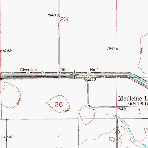 Topographic Map of Diversion Ditch Number One, MT