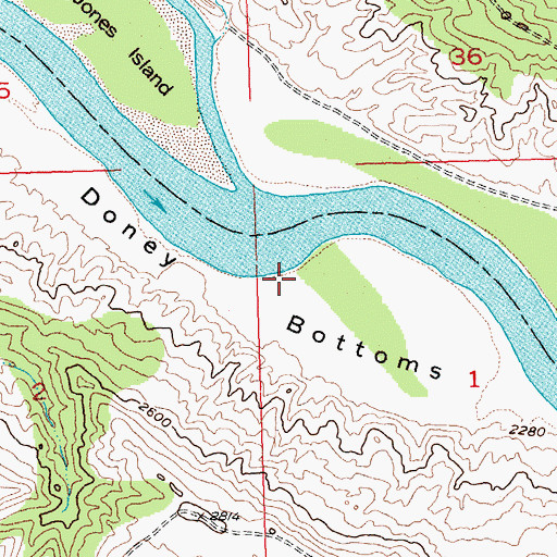 Topographic Map of Doney Bottoms, MT