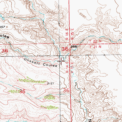 Topographic Map of Dossett Coulee, MT