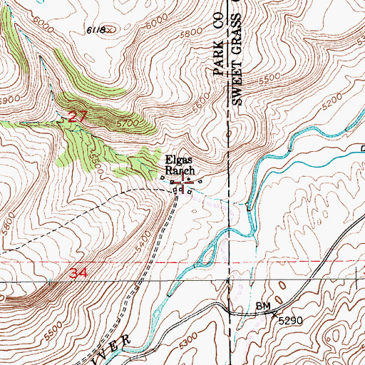 Topographic Map of Elgas Ranch, MT