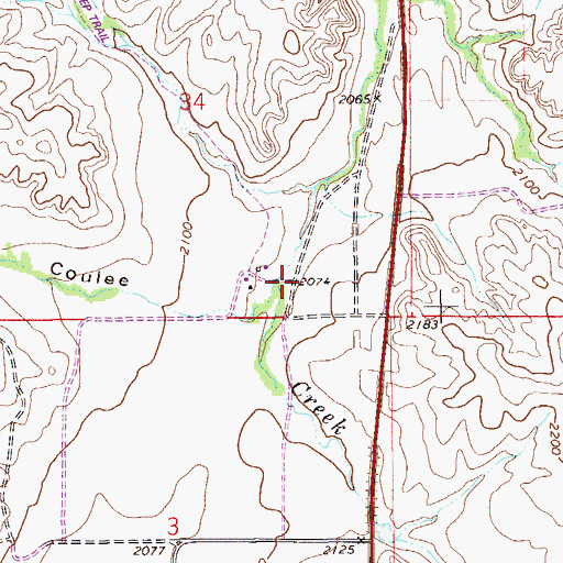 Topographic Map of Elm Coulee, MT