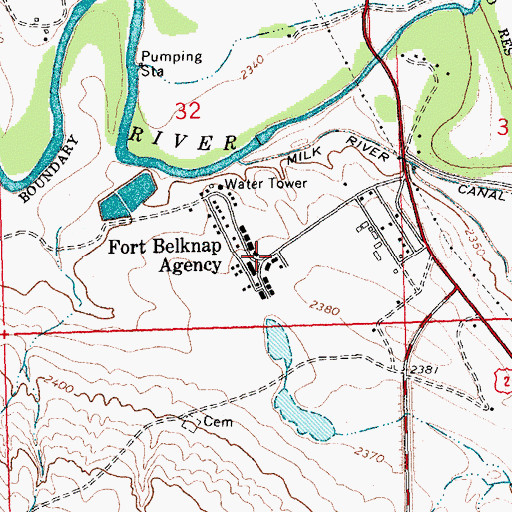 Topographic Map of Fort Belknap Agency, MT