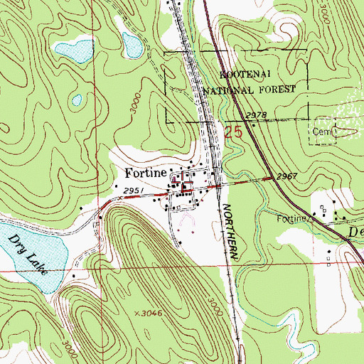 Topographic Map of Fortine, MT