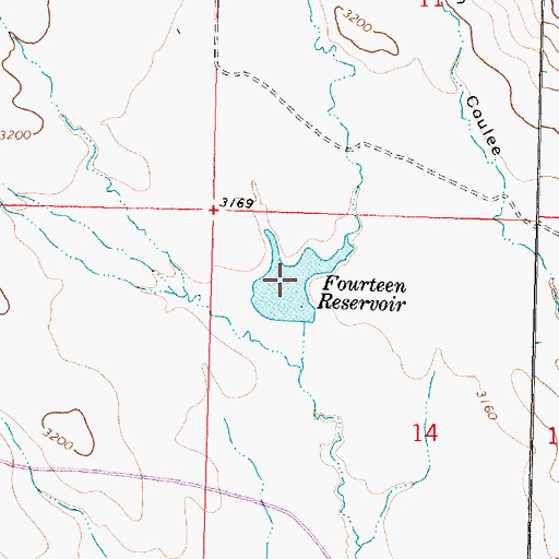 Topographic Map of Fourteen Reservoir, MT