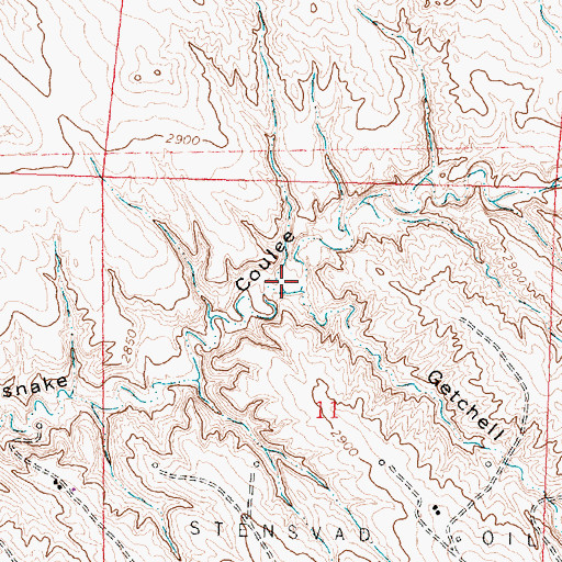 Topographic Map of Getchell Coulee, MT