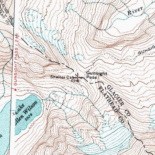 Topographic Map of Gunsight Pass, MT