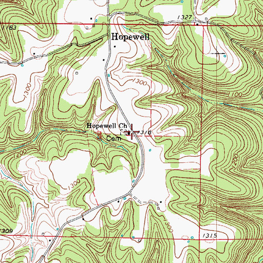 Topographic Map of Hopewell Baptist Church, AR