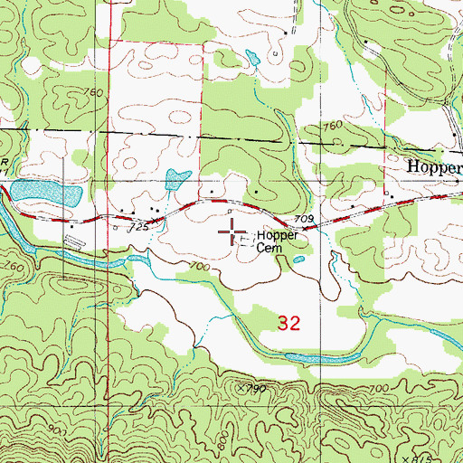 Topographic Map of Hopper Cemetery, AR