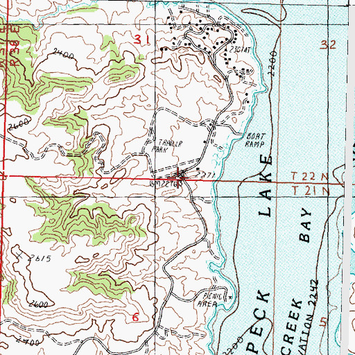 Topographic Map of Hell Creek Recreation Area, MT
