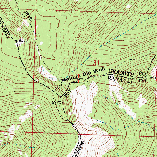 Topographic Map of Hole in the Wall, MT