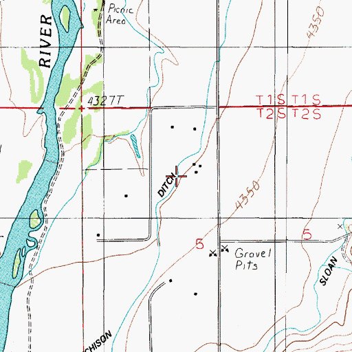 Topographic Map of Hutchison Ditch, MT
