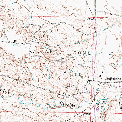 Topographic Map of Ivanhoe Dome Oil Field, MT