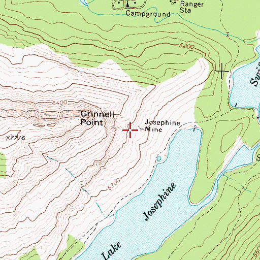 Topographic Map of Josephine Mine, MT