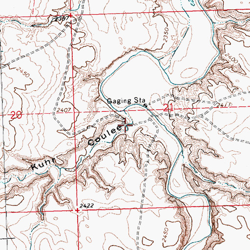 Topographic Map of Kuhr Coulee, MT