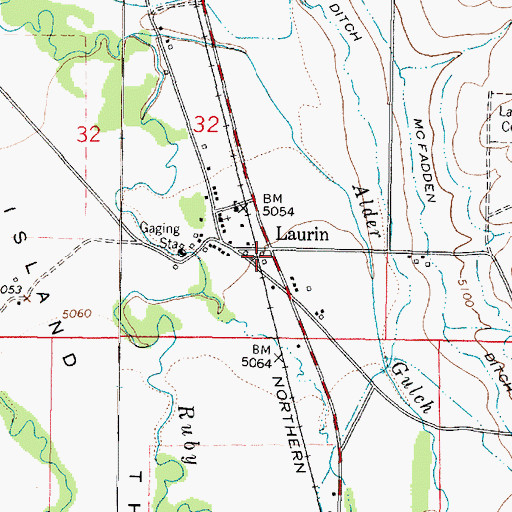 Topographic Map of Laurin, MT