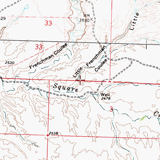 Topographic Map of Little Frenchman Coulee, MT