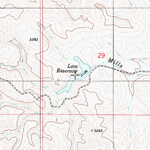 Topographic Map of Love Reservoir, MT