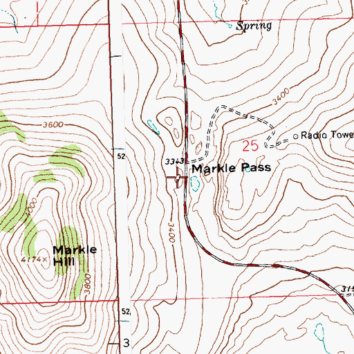 Topographic Map of Markle Pass, MT