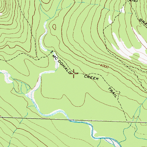 Topographic Map of McDonald Creek Trail, MT