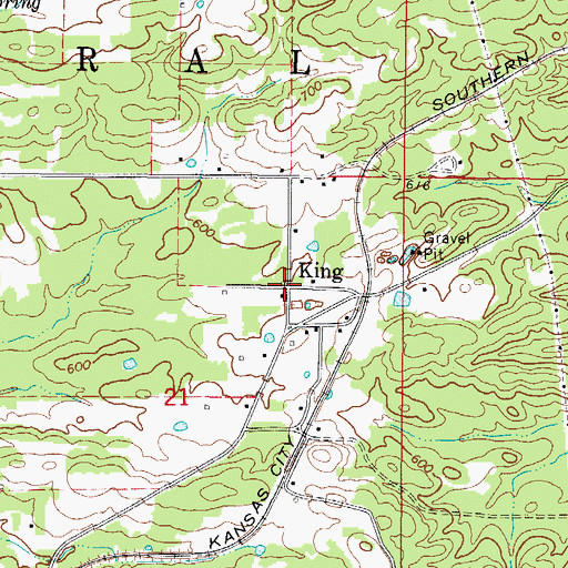 Topographic Map of King, AR