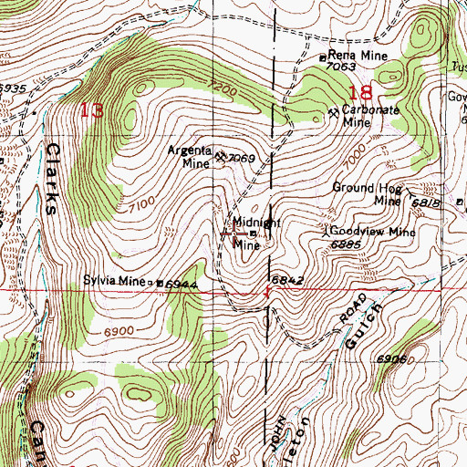 Topographic Map of Midnight Mine, MT