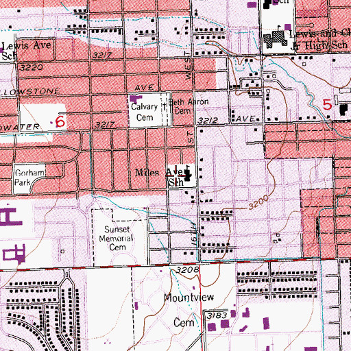 Topographic Map of Miles Avenue School, MT