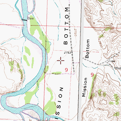 Topographic Map of Mission Bottom, MT