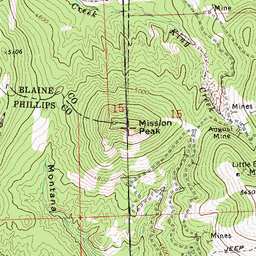 Topographic Map of Mission Peak, MT