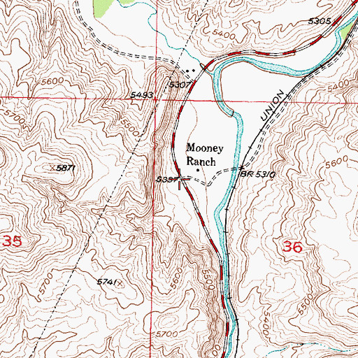 Topographic Map of Mooney Ranch, MT