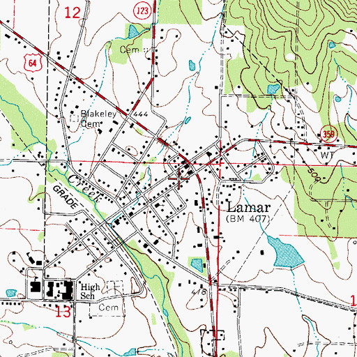 Topographic Map of Lamar, AR