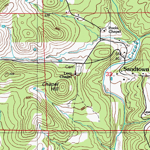 Topographic Map of Lees Chapel, AR