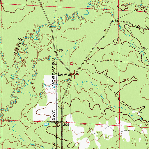 Topographic Map of Lewis, AR