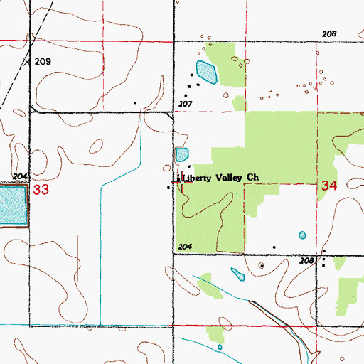 Topographic Map of Liberty Valley Missionary Baptist Church, AR