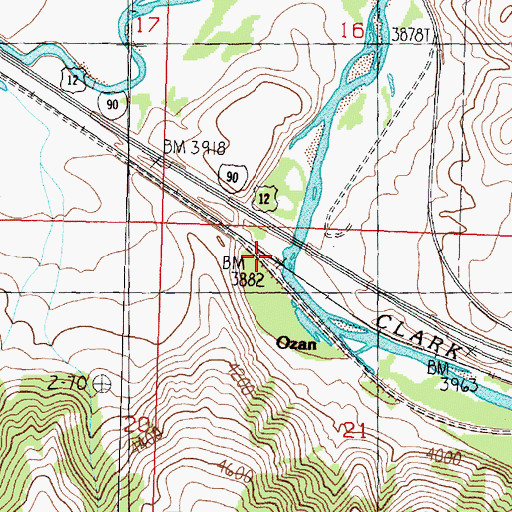 Topographic Map of Ozan, MT